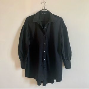 Zara oversized black cotton button down shirt